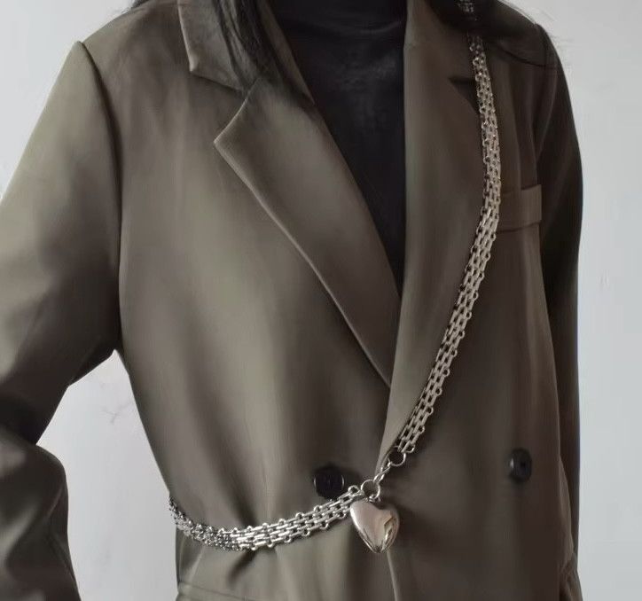 Leather × Vintage Multipurpose thick metal chain silver love heart tasseS Size ONE SIZE - 2 Thumbnail