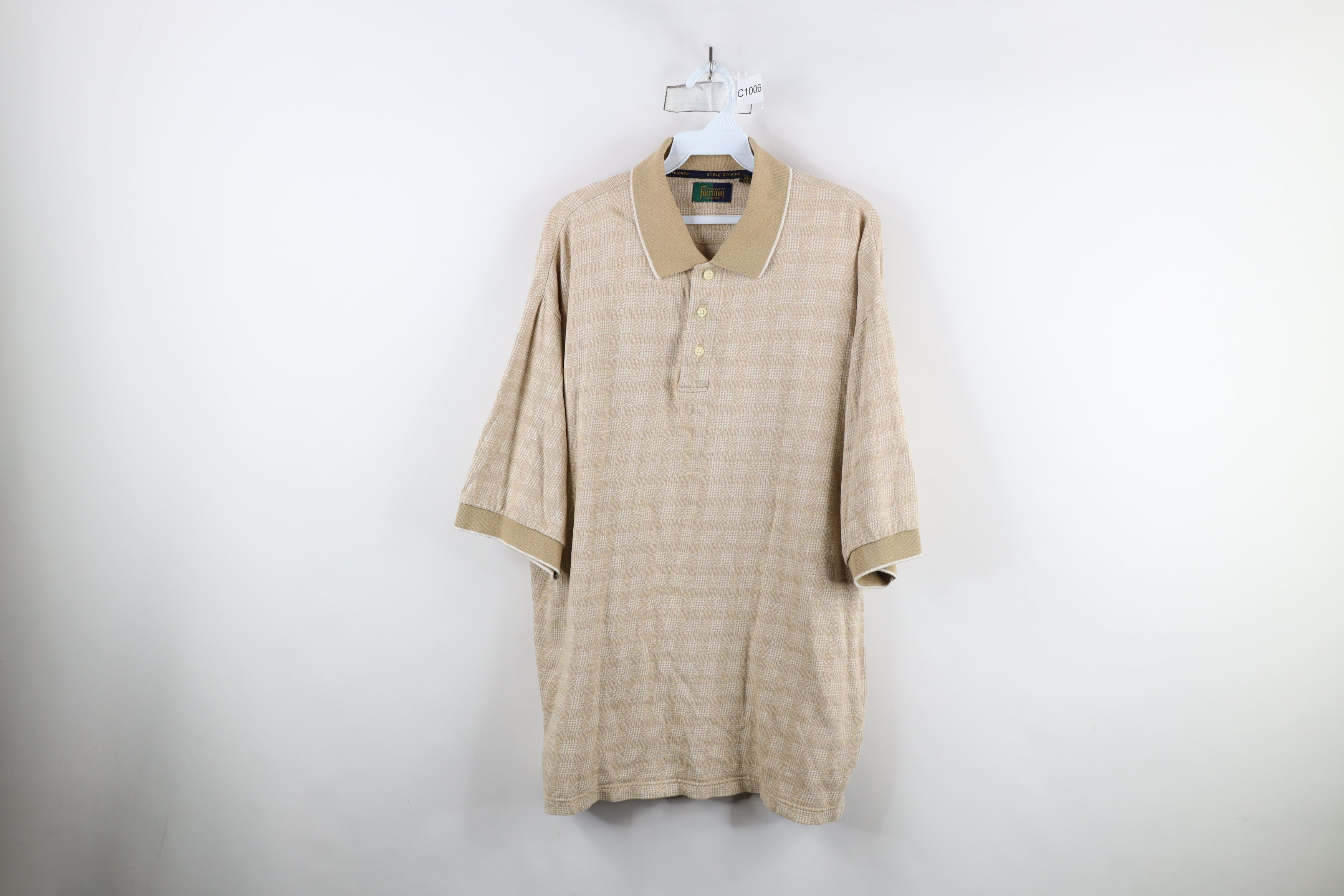 Vintage Vintage 90s Streetwear Houndstooth Golf Polo Shirt Beige Size US XL / EU 56 / 4 - 1 Thumbnail