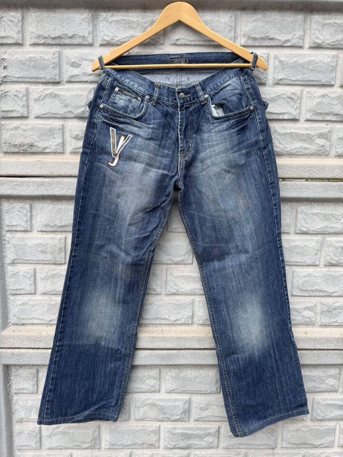 Versace 90s Versace Medusa Big Logo Flared Bootcut Jeans Y2K Size US 32 / EU 48 - 2 Thumbnail