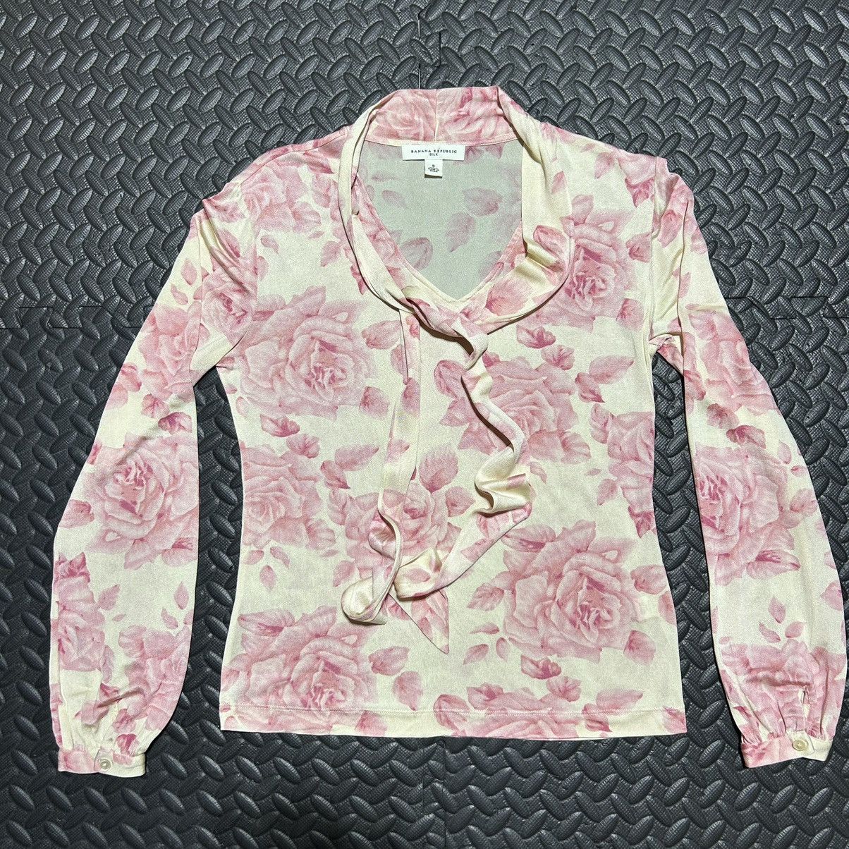 Banana Republic Vintage Banana Republic Silk Tie Neck Blouse Floral Small Size S / US 4 / IT 40 - 3 Thumbnail