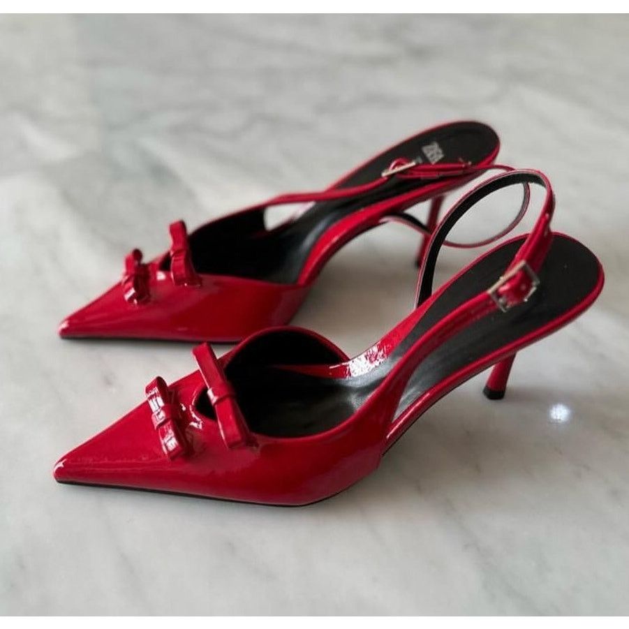 Zara Zara Red Bow Slingback Heels Pointed Toe NWT Size US 9 / IT 39 - 14 Thumbnail