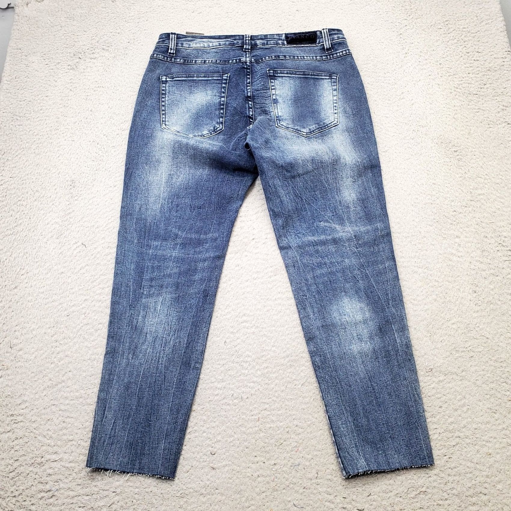 Vintage Bianco Jeans Womens Size 31 Blue Denim Stretch Whiskered Frayed Hem Straight Leg Jeans Size 24" / US 00 / IT 34 - 2 Thumbnail