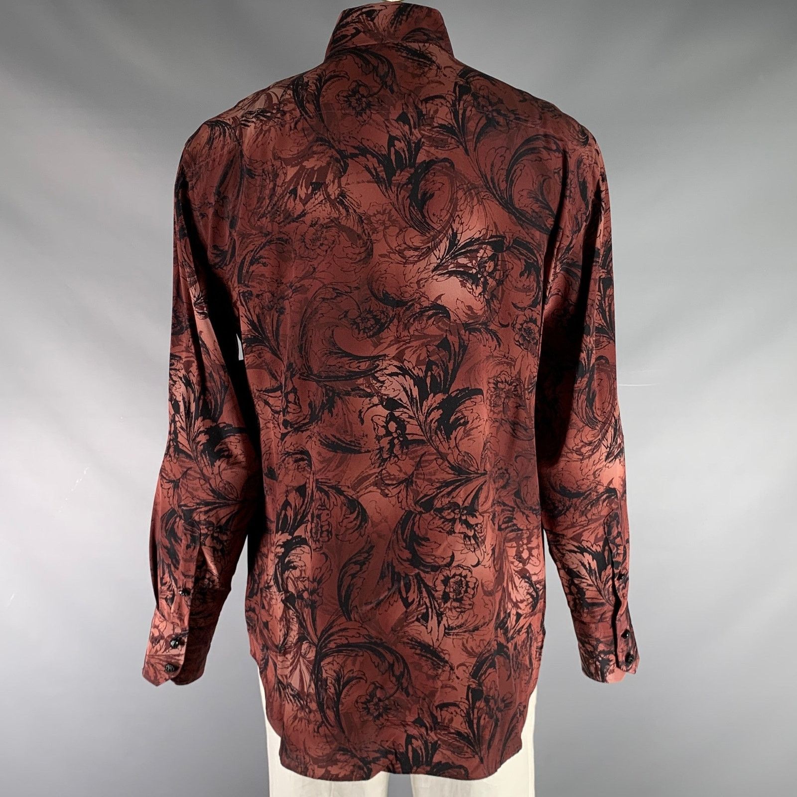 Billionaire Couture Size XL Brown Black Print Silk Button Up Long Sleeve Shirt Size US XL / EU 56 / 4 - 4 Thumbnail