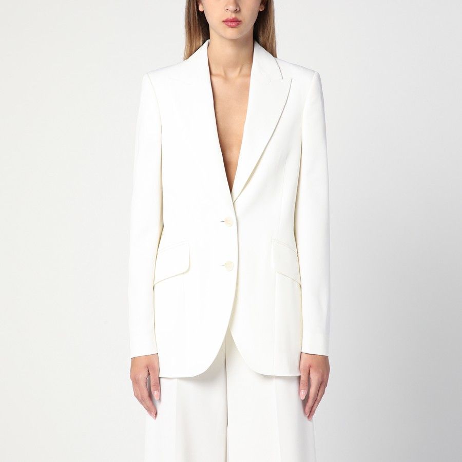 o1d2blof1024 Wool Single-breasted Jacket in Ivory