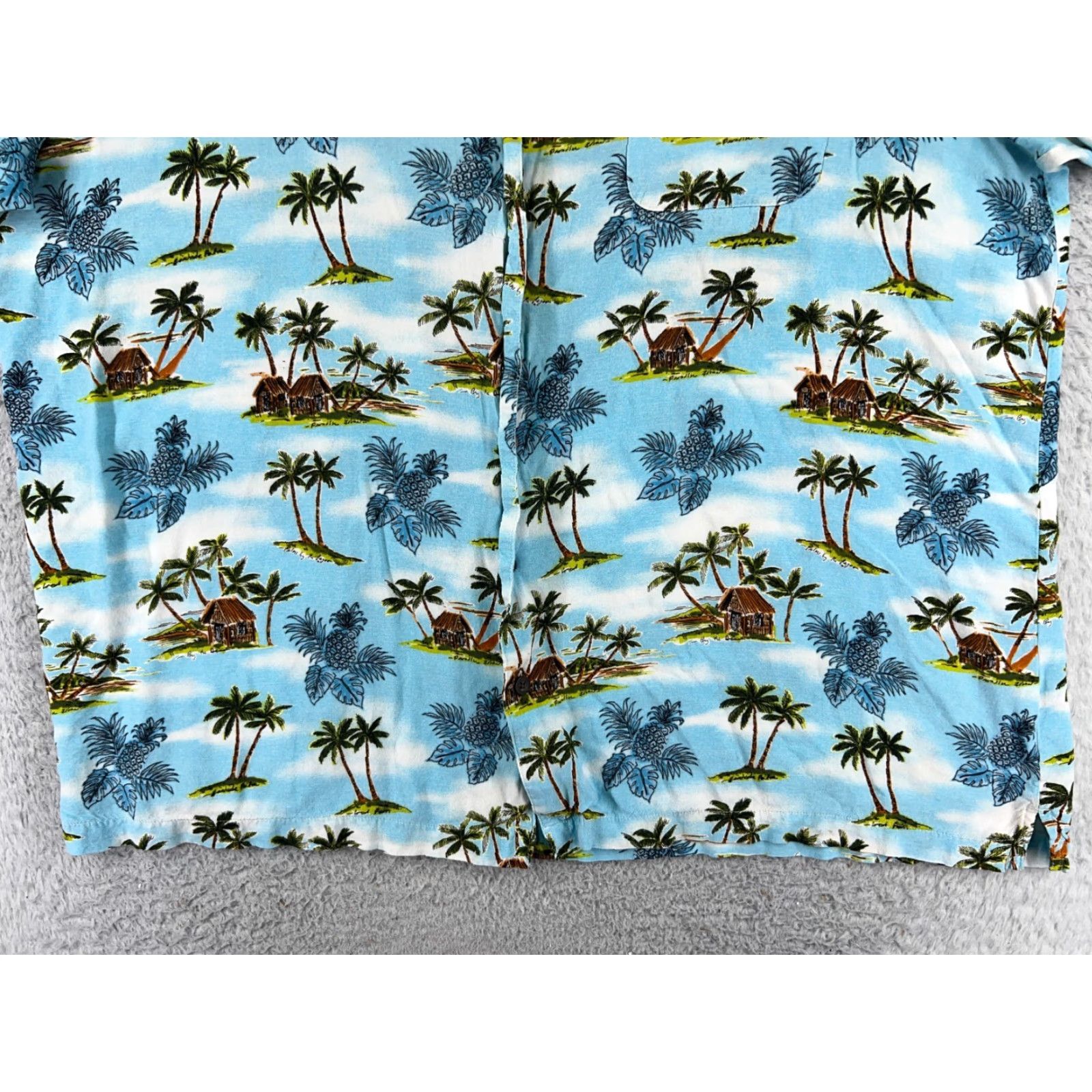 George George Hawaiian Shirt Adult 2XL Blue Pineapple Hut Palm Print 100% Rayon Floral Button-Up Short Sleeve Viscose Casual Mens Satin? Wait no. Size US XXL / EU 58 / 5 - 5 Thumbnail