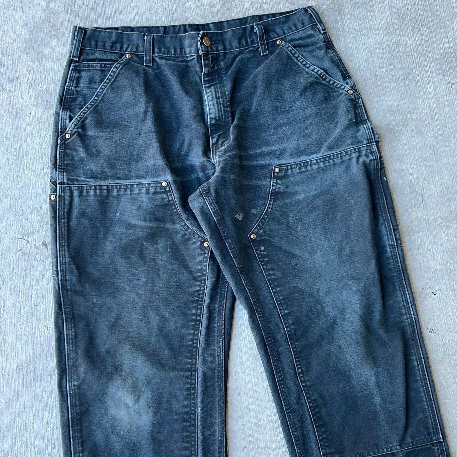 Carhartt × Vintage Carhartt faded black double knee work wear carpenter pants Size US 35 - 2 Thumbnail