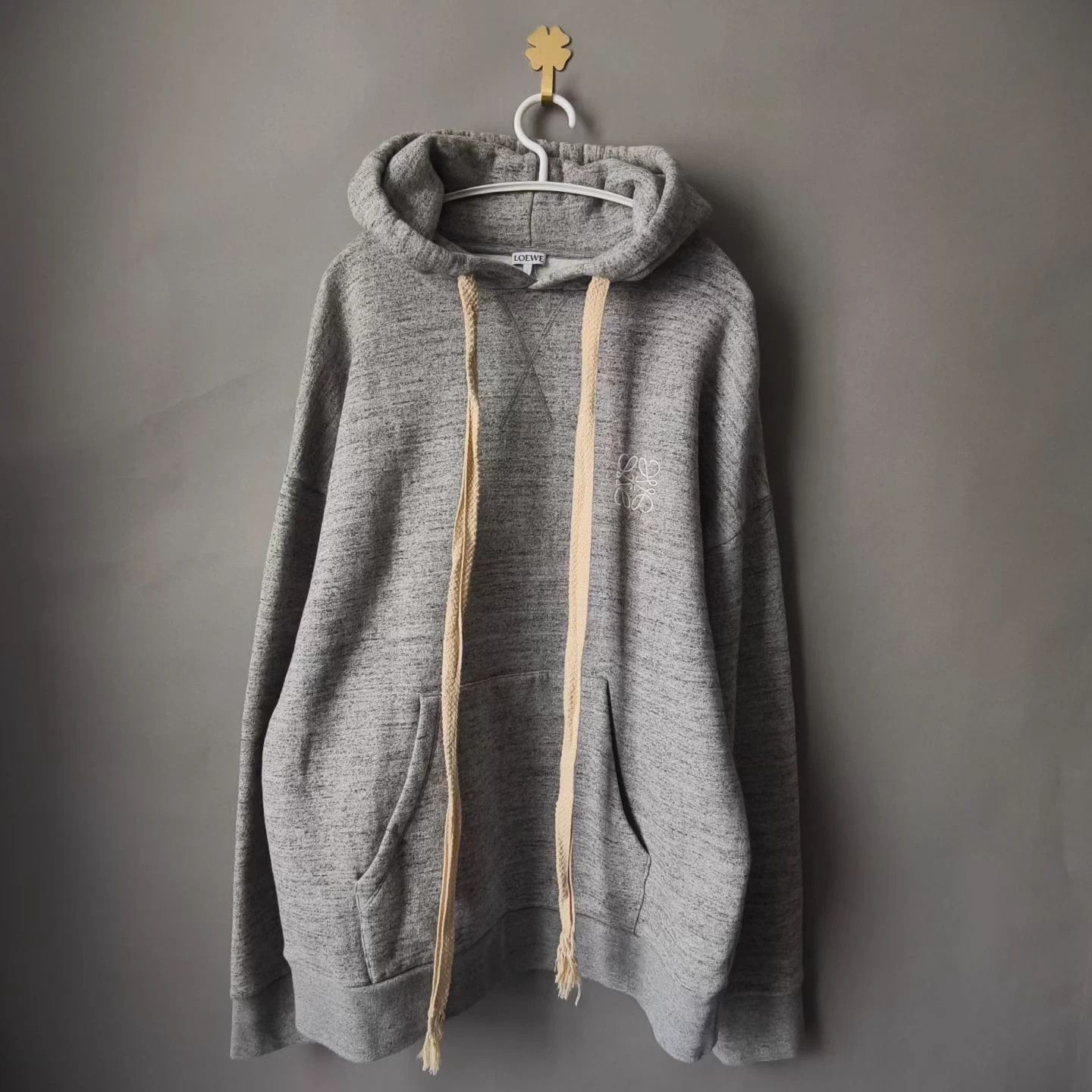 Loewe Loewe Gray Embroidered Logo Long Drawstring Hoodie Size US M / EU 48-50 / 2 - 1 Thumbnail