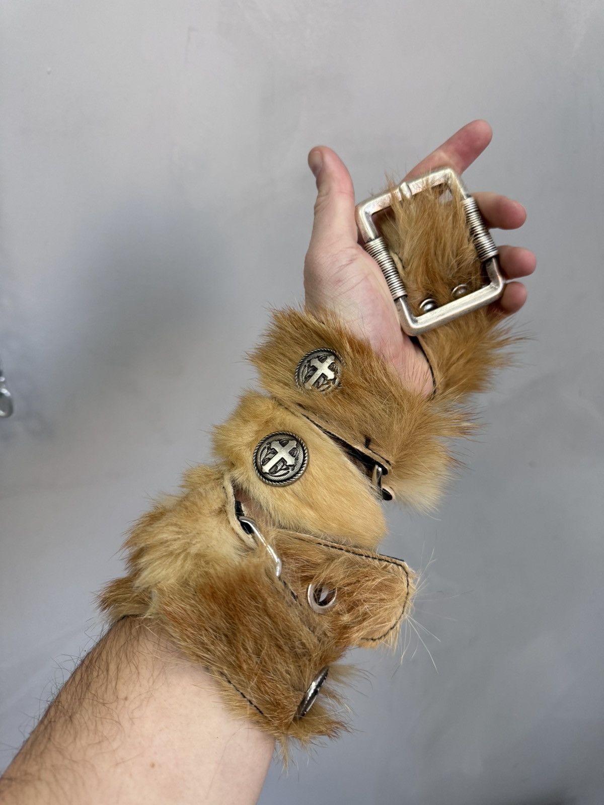 Le Grande Bleu (L.G.B.) × Vintage Vintage Leather Hairy Fur Belt Y2K Cowboys Style Size ONE SIZE - 10 Thumbnail