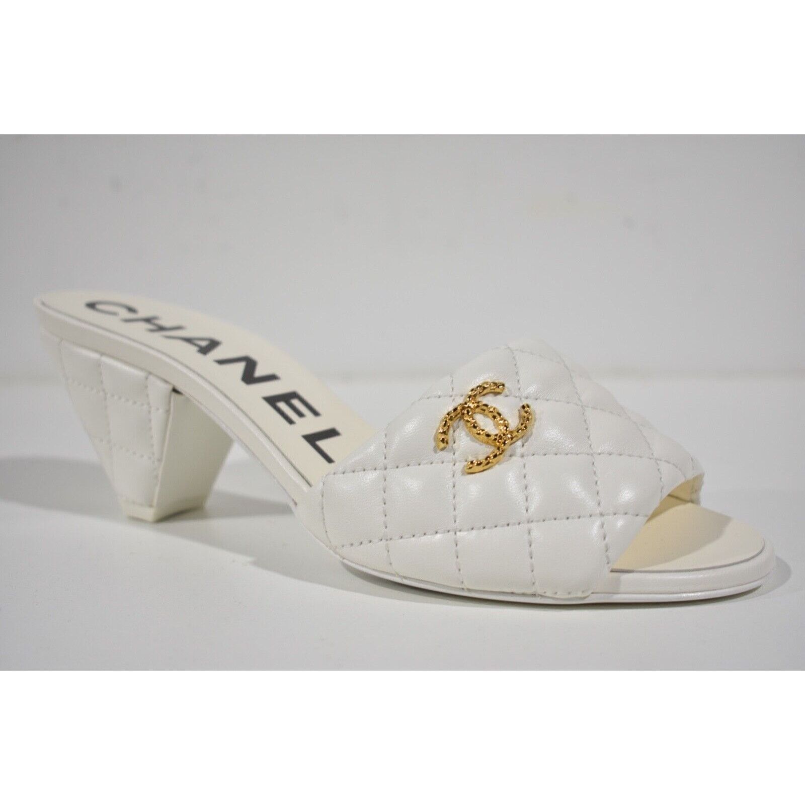 Chanel REV Quilted CC Logo Cone Heel Mule Slide Sandal 37.5 Size US 7.5 / IT 37.5 - 2 Thumbnail