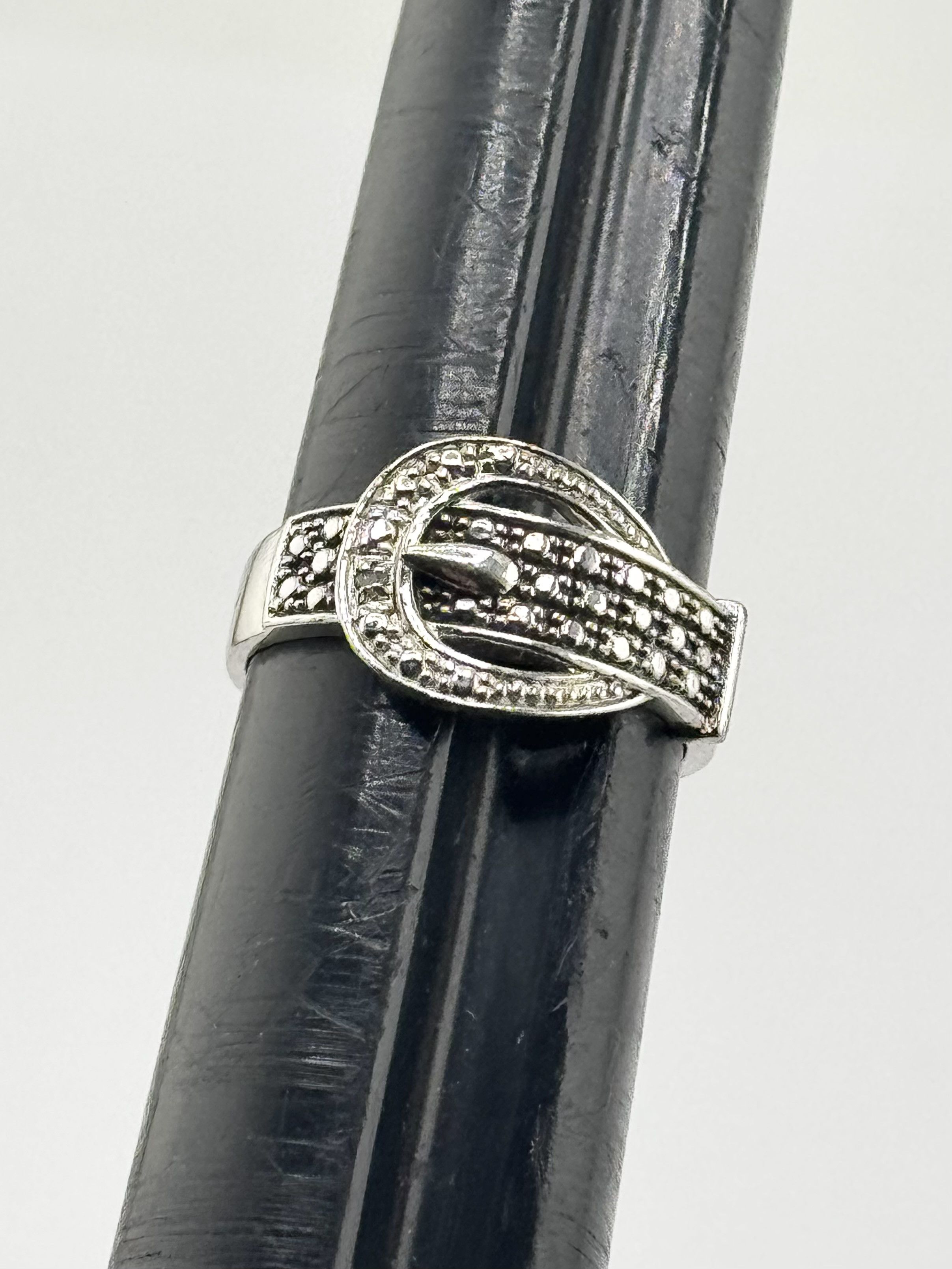 Vintage Vintage sterling silver Marcasite stone buckle ring Size ONE SIZE - 4 Thumbnail