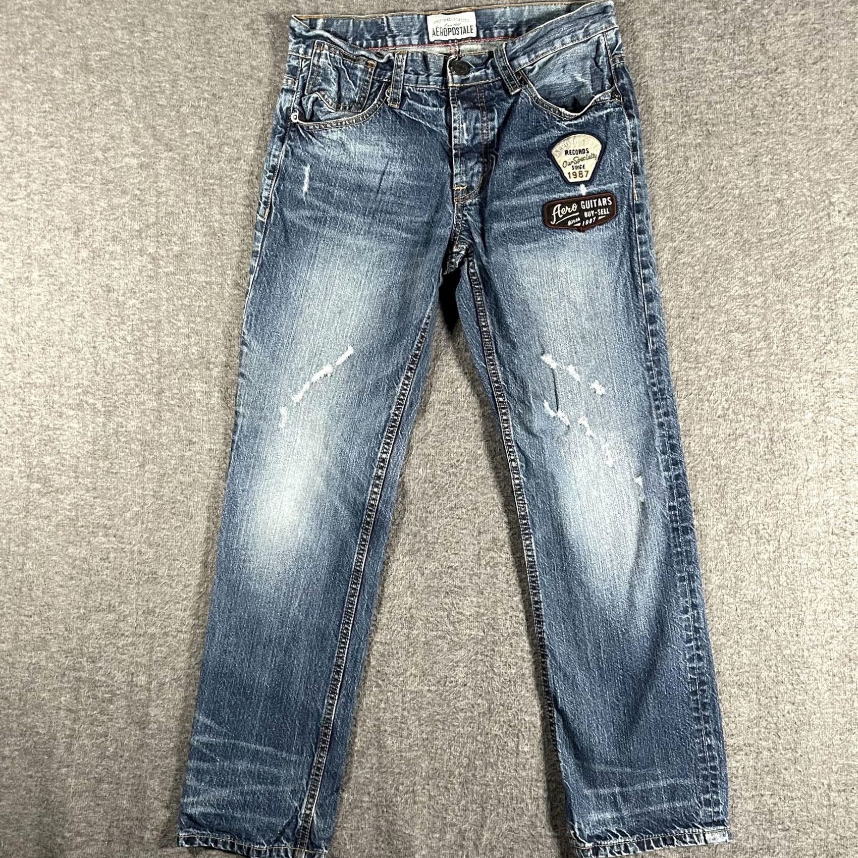Vintage Aéropostale Essex Jeans Mens 29x30 Blue Denim Music Patch Distressed Straight Leg Rock Shirt/Jeans Size US 29 - 3 Thumbnail