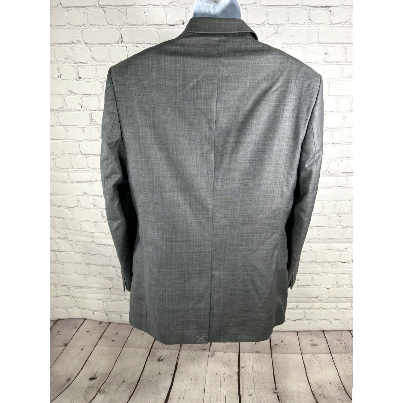 Express Express Blazer Jacket Coat Gray Wool Blend Two-Button Single-Breasted Notch Lapel Plaid Slim 40 Mens Polo? Wait. Size 40R - 4 Thumbnail