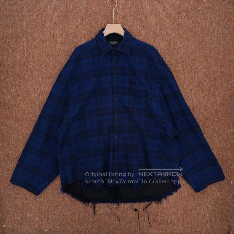 Balenciaga Flannel Check Embroidery Hem Destroyed Jacket S