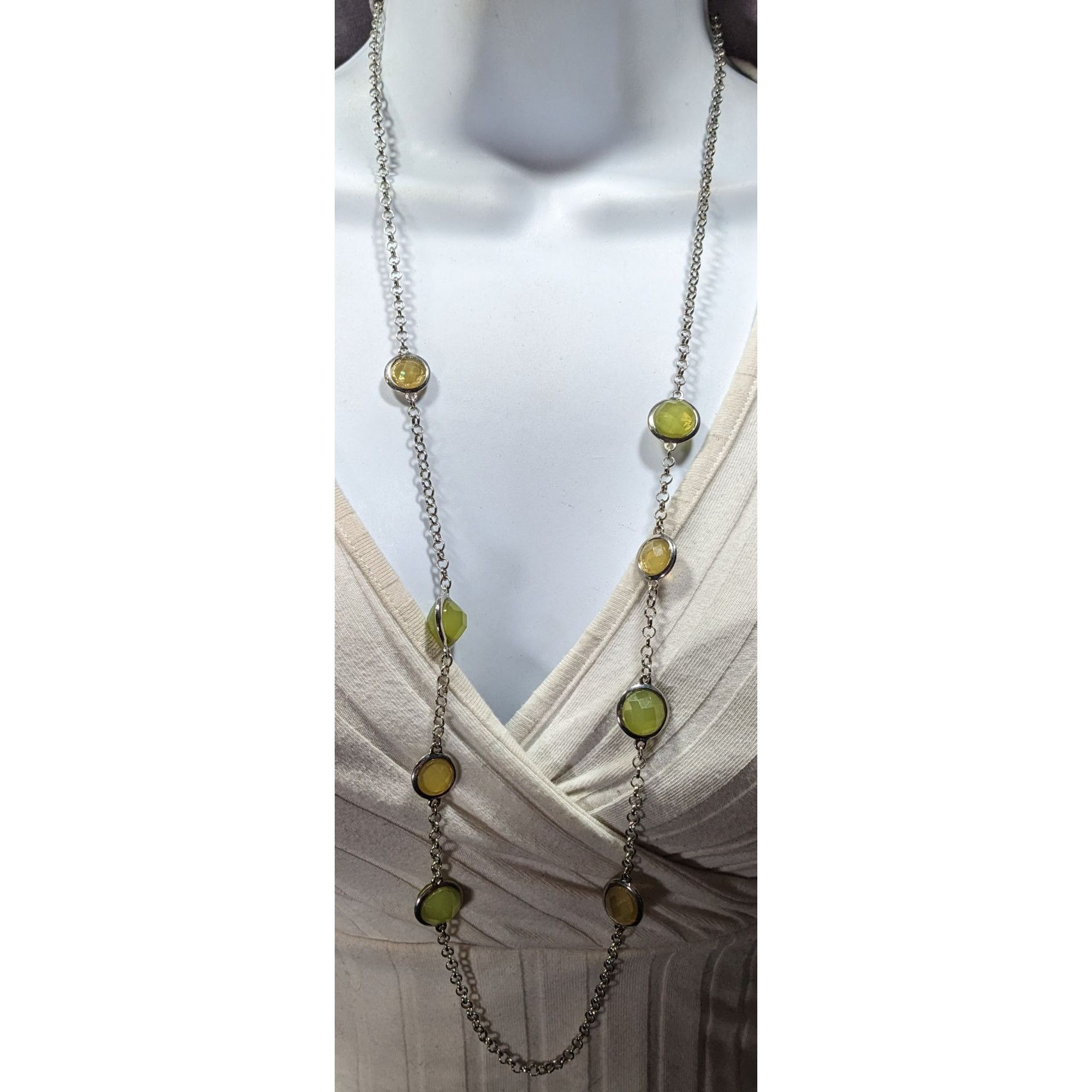 Loft Loft Green And Yellow Gemmed Station Necklace On Silver Tone Size ONE SIZE - 2 Thumbnail