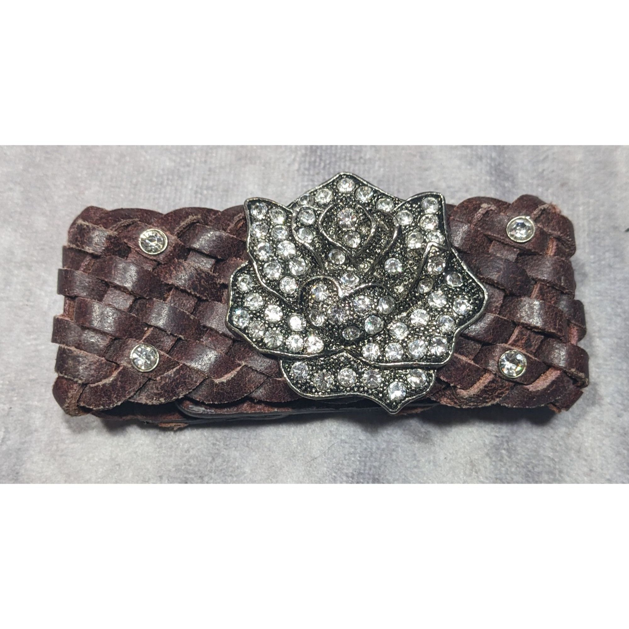 Other Cowgirl Glam Floral Braided Leather Rhinestone Bracelet Size ONE SIZE - 7 Thumbnail