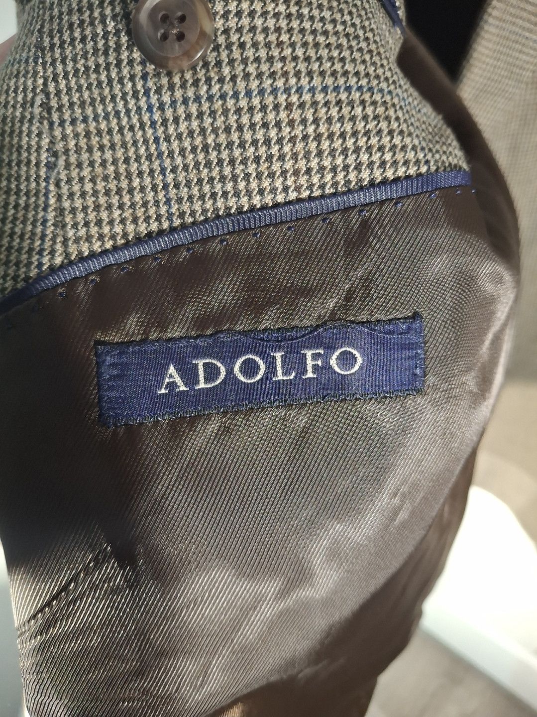Other Adolfo Portly Fit Brown Houndstooth Sport Coat - Size 54S Size 54R - 2 Thumbnail
