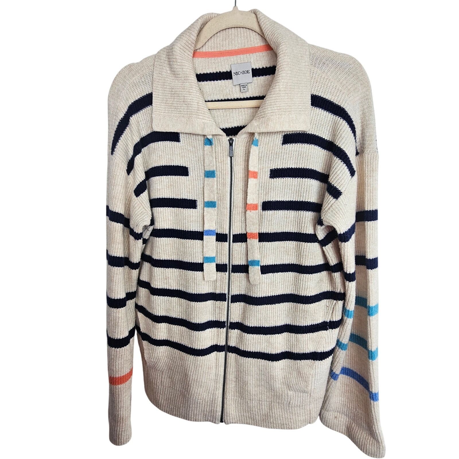 NIC+ZOE Nic+ Zoe Womens Sailors Stripe Full Zip Cardigan Sweater L Size L / US 10 / IT 46 - 2 Thumbnail