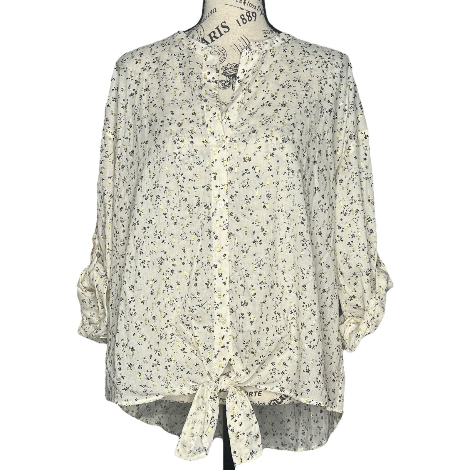 Vince Camuto Island Oasis Front Tie Roll Tab Sleeve Button Up Blouse Top Size S / US 4 / IT 40 - 1 Thumbnail