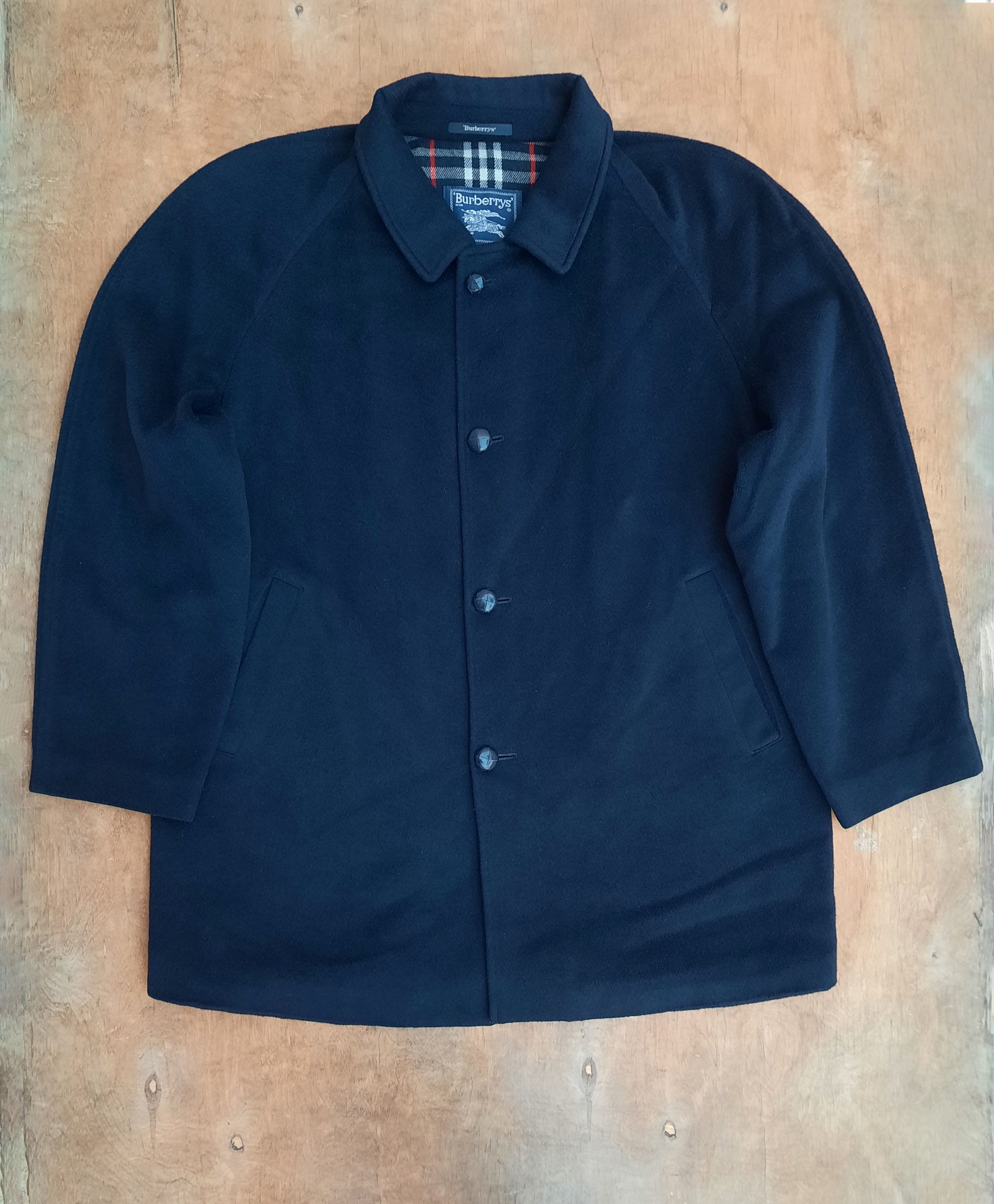 Burberry 90s Burberrys’ Classic Navy Wool Overcoat – Size 54 / XL Size US XL / EU 56 / 4 - 1 Thumbnail