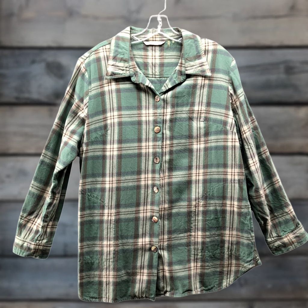 Soft Surroundings VINTAGE Soft Surroundings Flannel Shirt Jacket Womens XL Green Plaid Cotton Pockets Size XL / US 12-14 / IT 48-50 - 1 Thumbnail