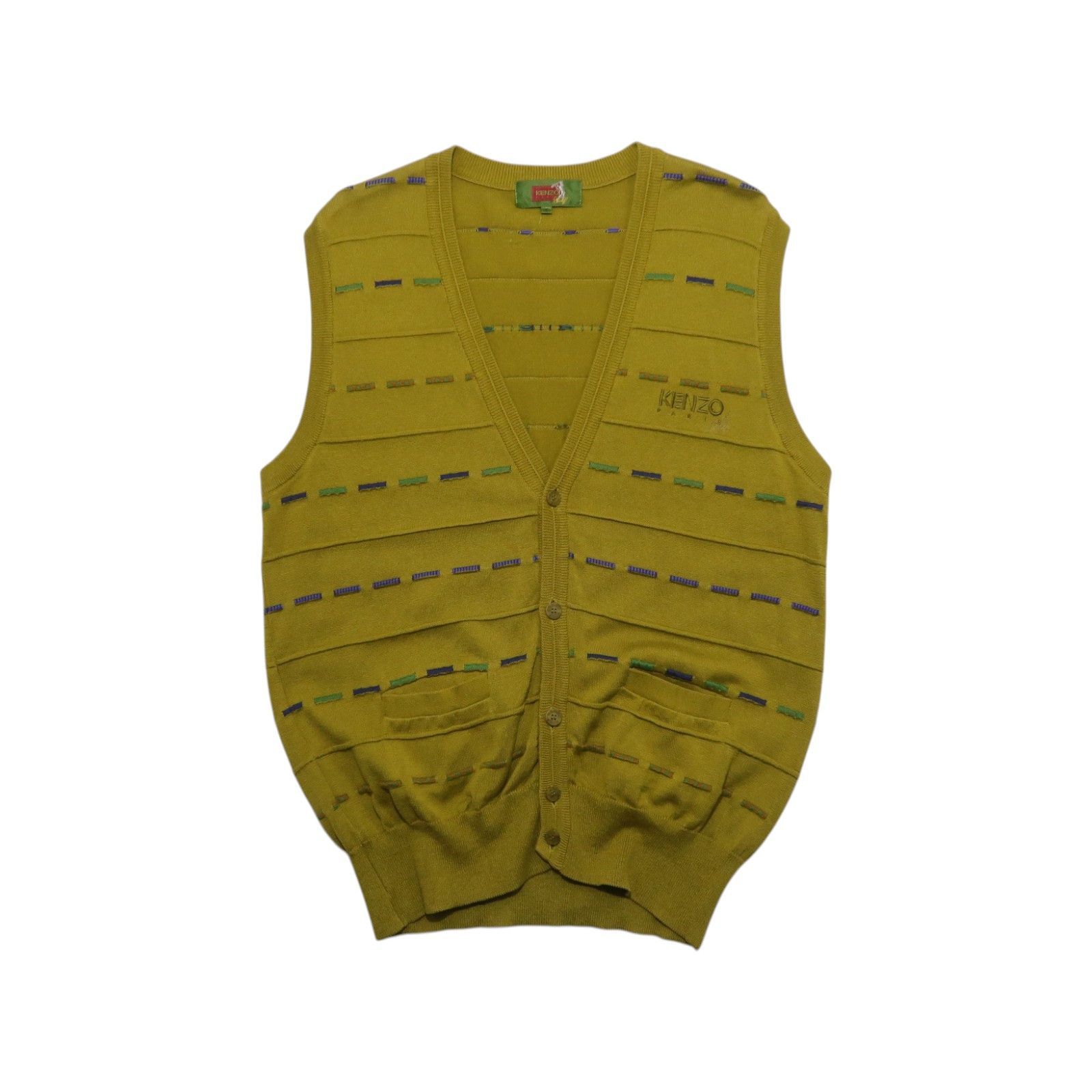 Vintage Kenzo Golf 3d Pattern Cardigan Knit Vest in Yellow, Men's — image 2 of 6