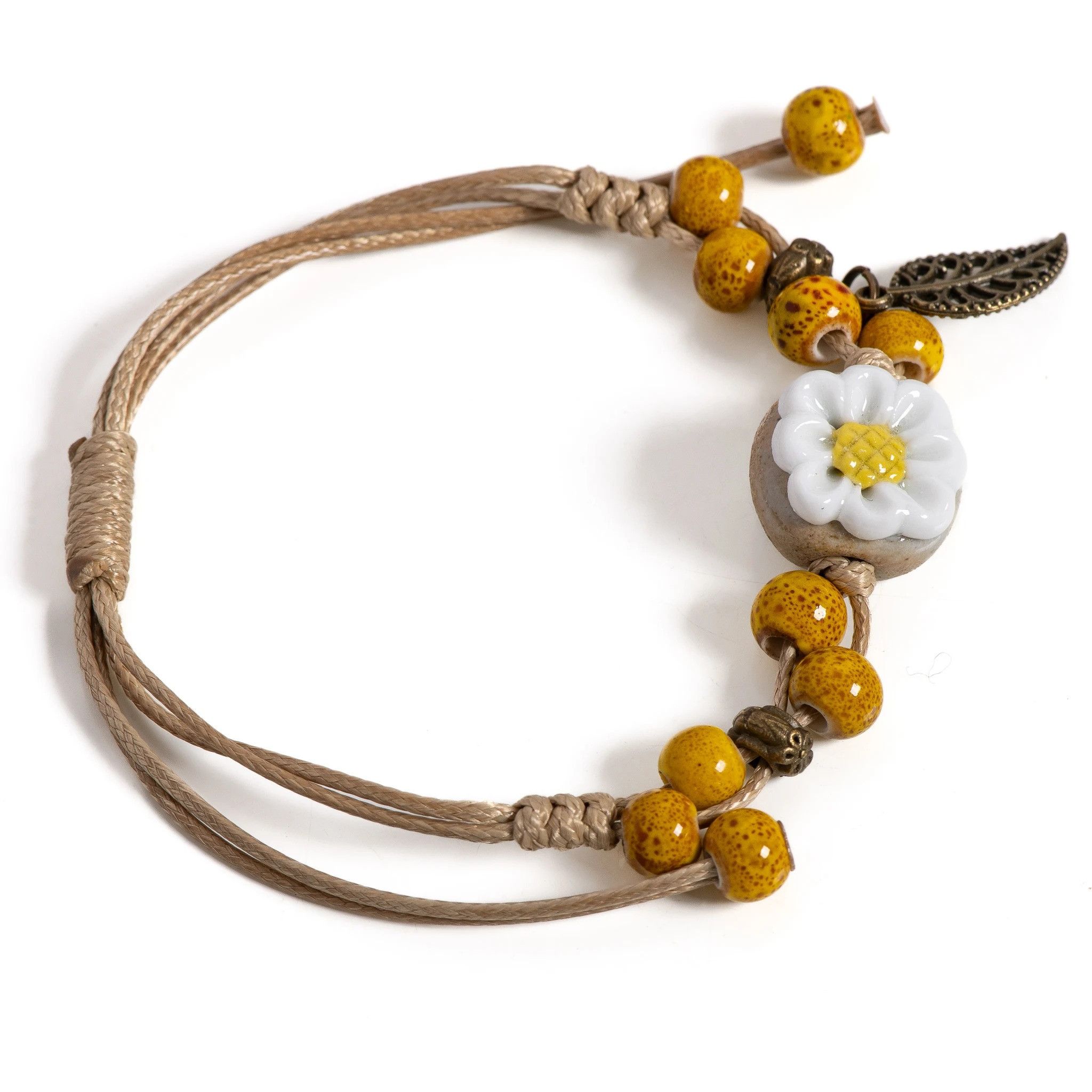 Handmade Sunflower Leaf Ceramic Bracelet Jewelry Gift For Her Size ONE SIZE - 5 Thumbnail