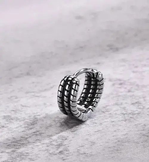 Sterling Silver Retro Chain Hoop Huggie Earring (1pairs） Size ONE SIZE - 2 Thumbnail