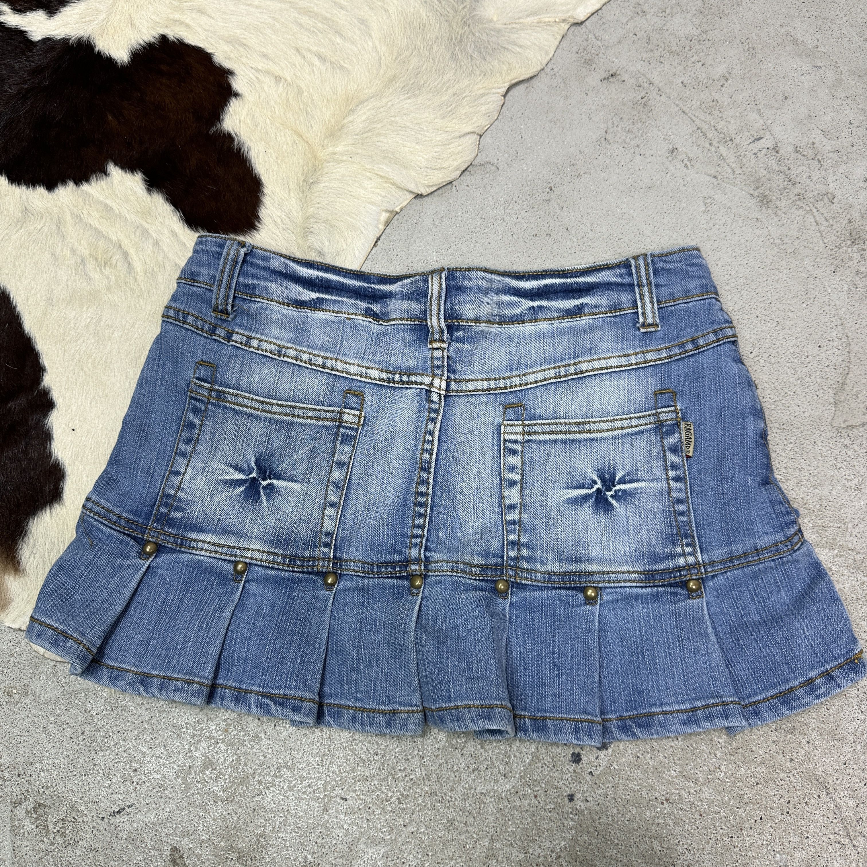 Vintage Vintage Denim Preppy Pleated Mini Jeans Skirt Y2K Size 26" / US 2 / IT 38 - 4 Thumbnail