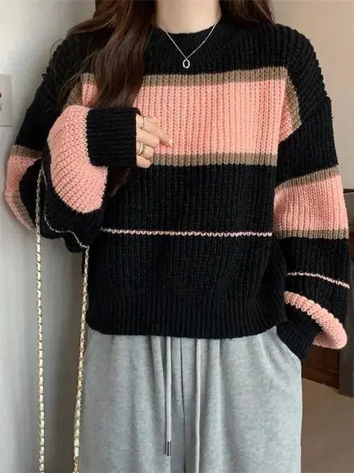 Japanese Brand Zoki Harajuku Striped Jumpers Women Retro Size ONE SIZE - 2 Thumbnail