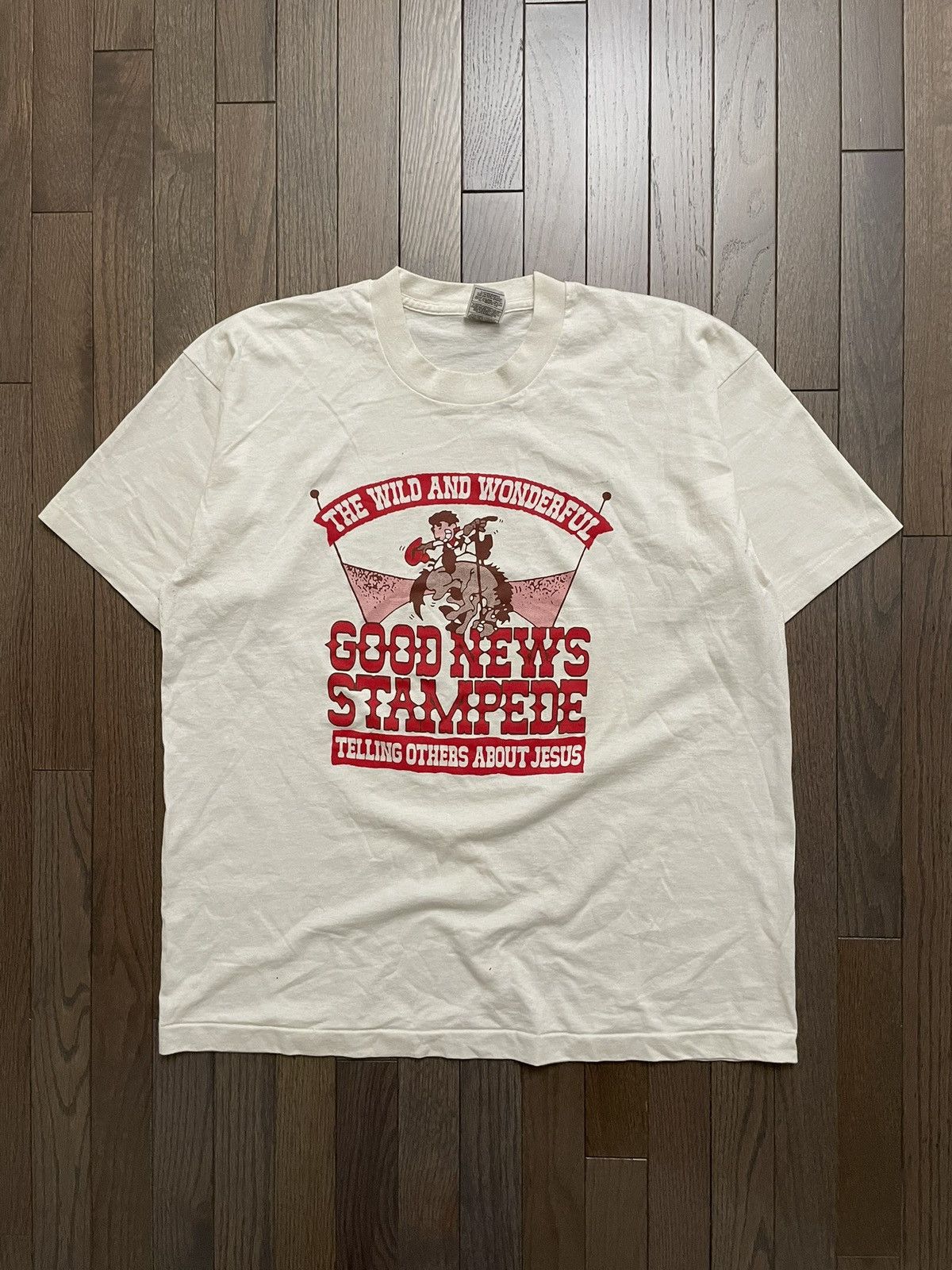 Vintage Vintage 90s Cowboy Graphic Tee Horse Unsoundrags Hanes Size US L / EU 52-54 / 3 - 1 Thumbnail