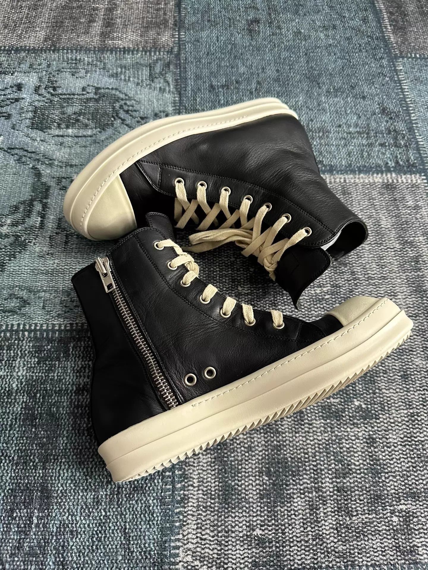 Rick Owens Black High-Top Leather Sneakers Size 6 Size US 6 / EU 39 - 1 Thumbnail