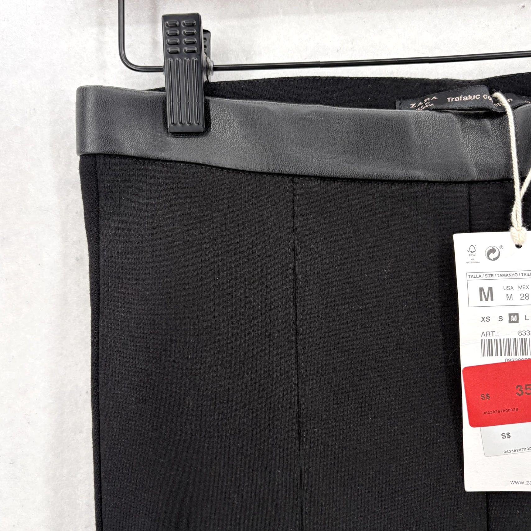 Zara Zara Trafaluc Pants Womens Medium Black Mid Rise Faux Leather Trim Leggings NWT Size 32" / US 10 / IT 46 - 3 Thumbnail