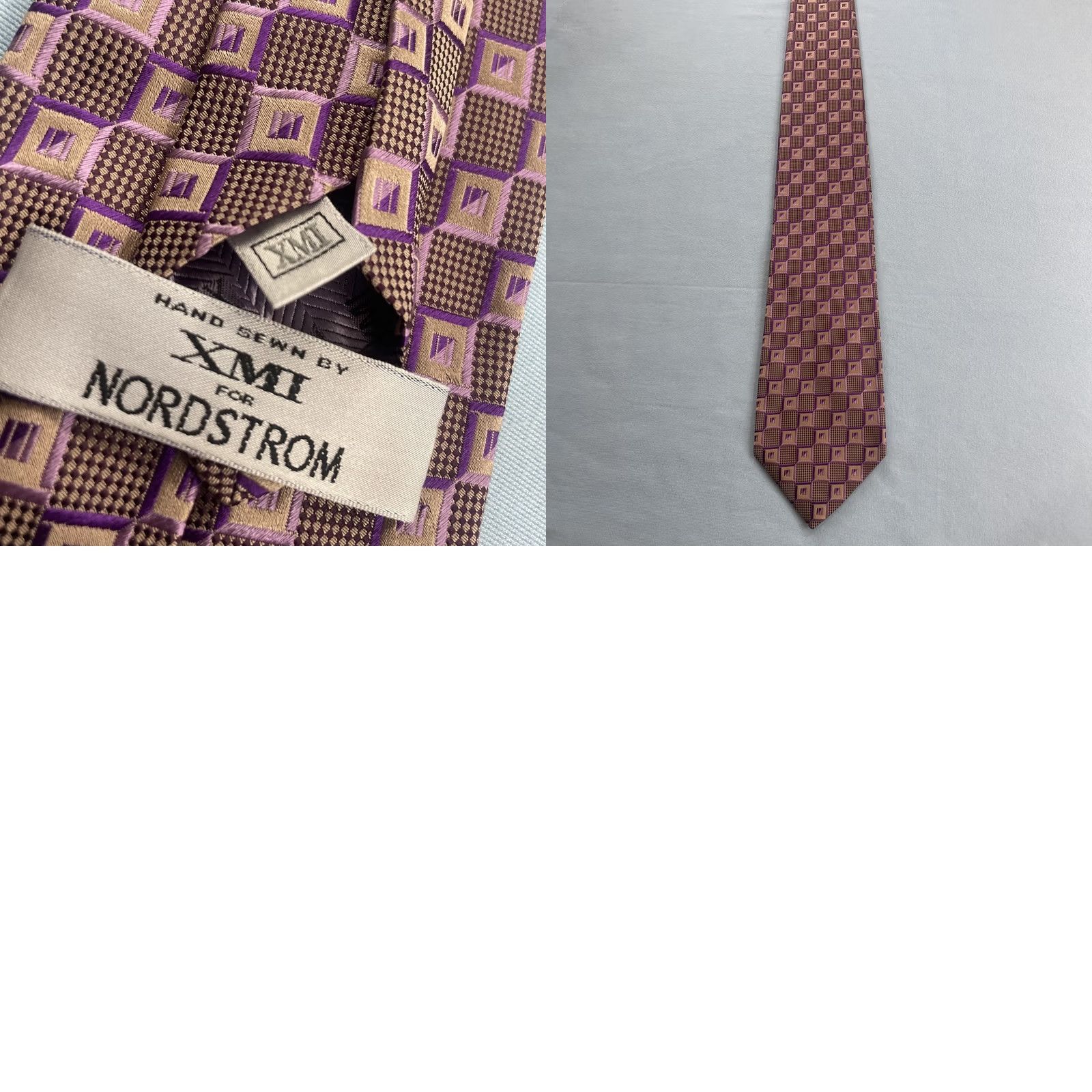Vintage VINTAGE XMI Tie Geometric Designer Silk 100% Silk Purple Pink Gold Men Classic 57"-60" EUC Size ONE SIZE - 10 Thumbnail