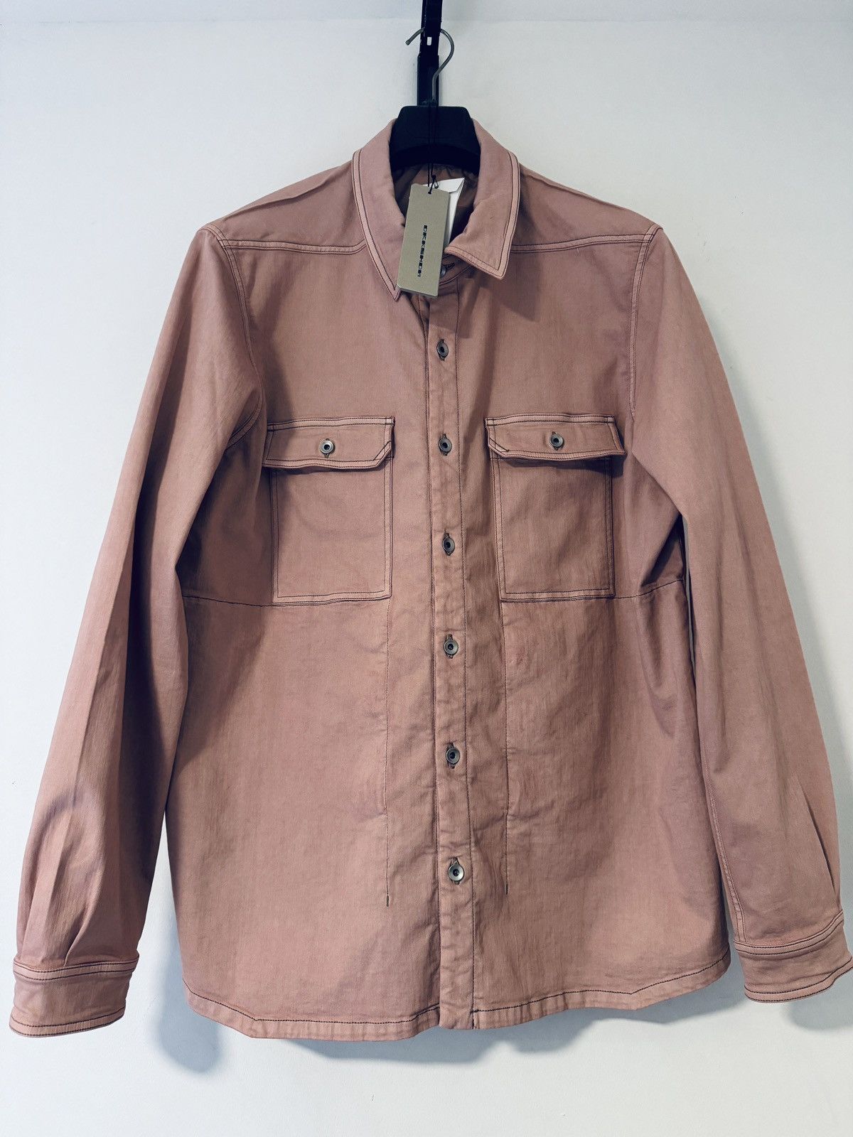 image of Rick Owens Drkshdw Ss23 Edfu Outershirt In Faded Pink - Overdyed Stretch Denim, Men's (Size 2XL)