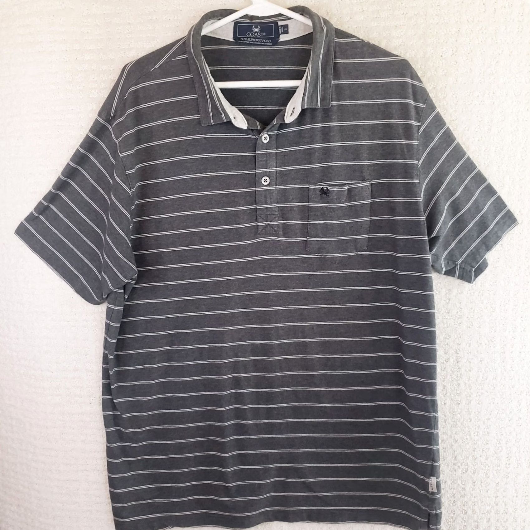 Vintage Coast Slipknot Polo Charcoal White Striped Men XL Polo Short Sleeve Knit Stretch Coast Crab Logo Embroidered Casual Activewear Party/Golf Vintage: No Size US XL / EU 56 / 4 - 2 Thumbnail