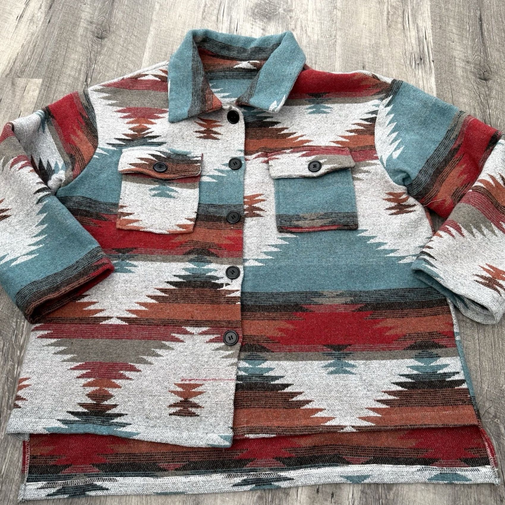 Shein SHEIN Womens XL Shacket Shirt Jacket Southwestern Aztec Button Front Multicolor Size XL / US 12-14 / IT 48-50 - 6 Thumbnail