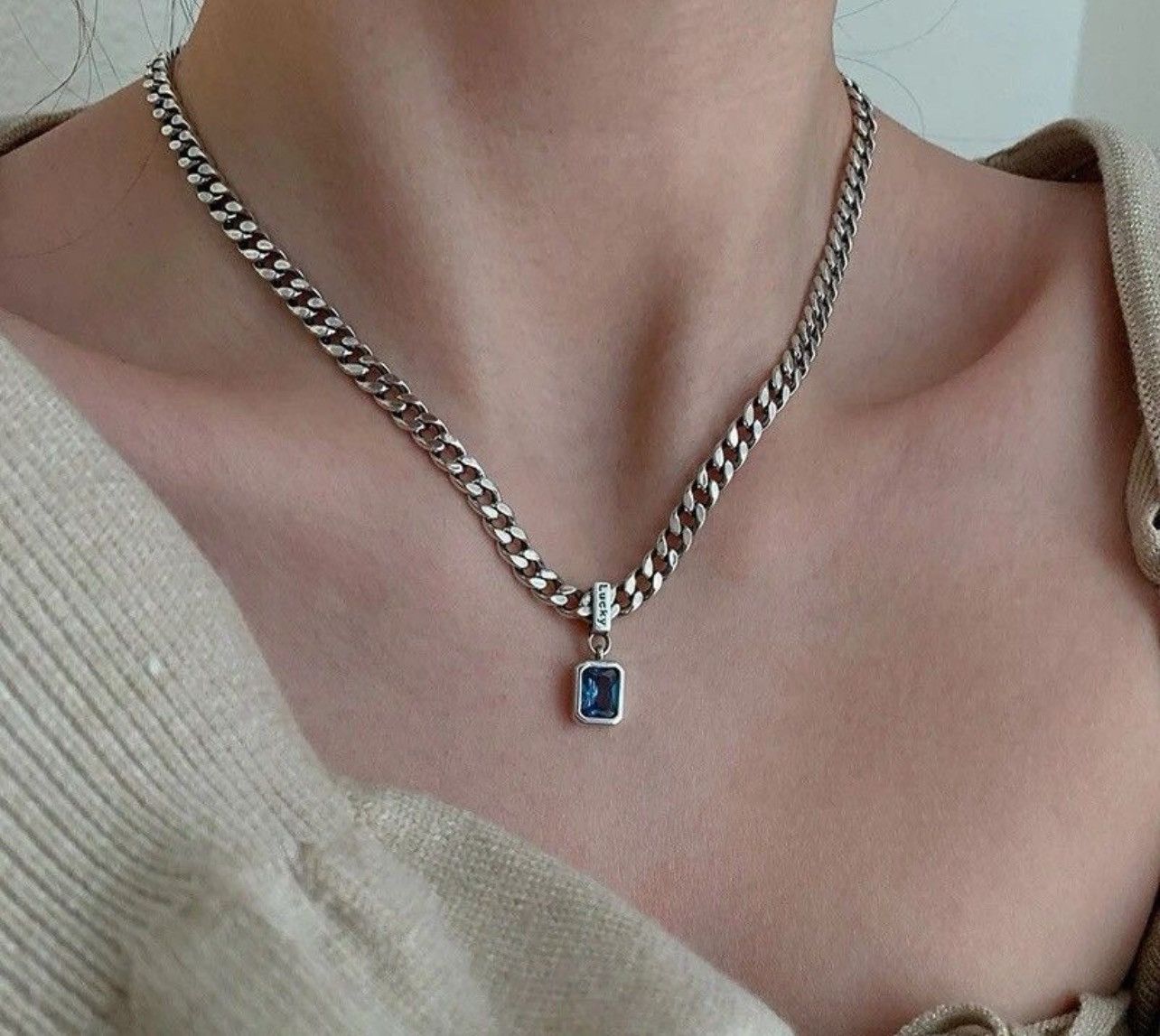 Other Square Blue Zirconia Pendant Necklace Size ONE SIZE - 2 Thumbnail
