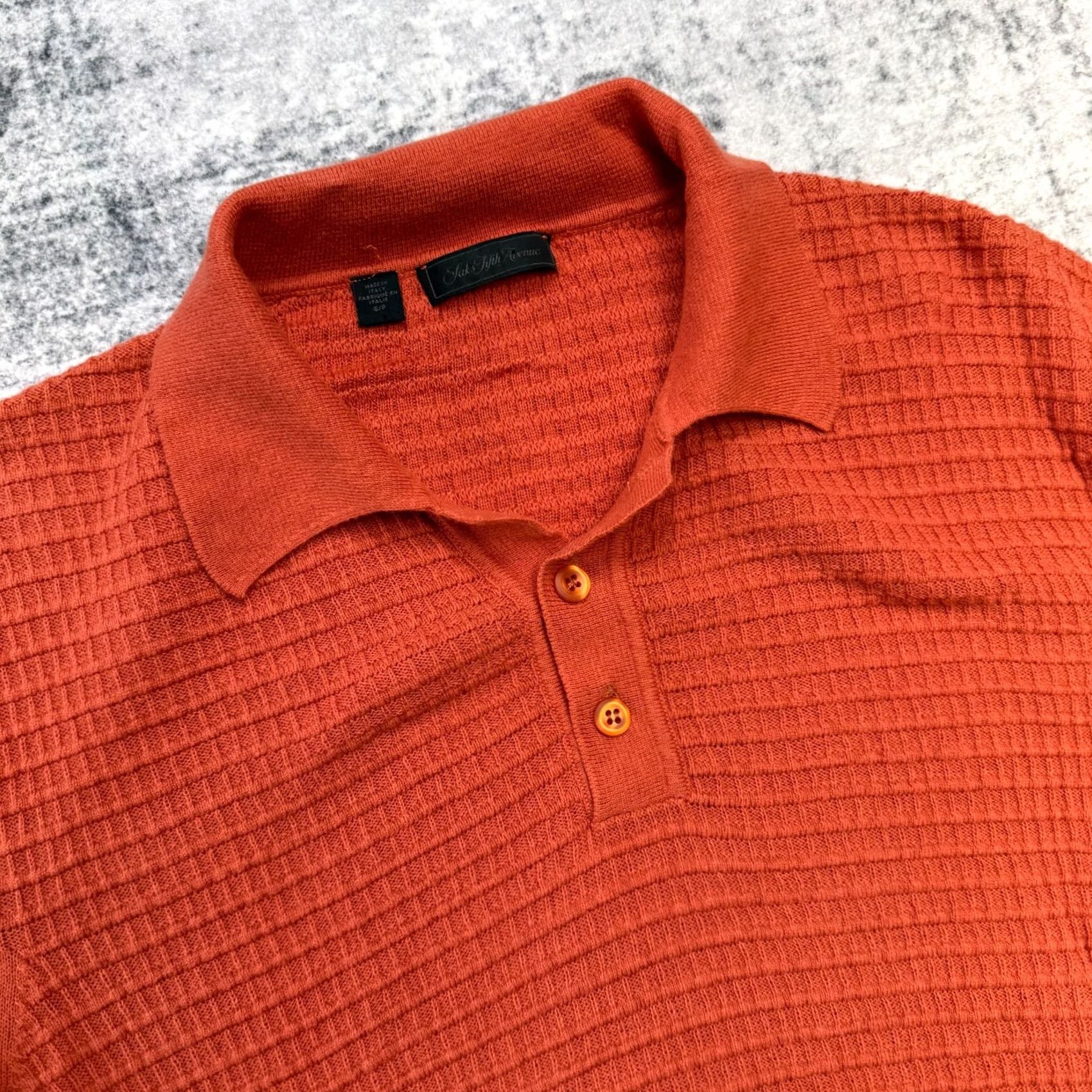Saks Fifth Avenue Saks Fifth Avenue Polo Shirt Mens Small Orange Waffle Knit Cashmere Cotton Resort Retro Old Money Style Polo Size US S / EU 44-46 / 1 - 3 Thumbnail