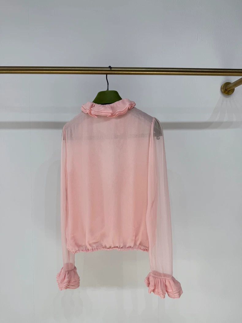 Gucci Gucci Pink Silk Ruffled Blouse-2506 Size S / US 4 / IT 40 - 2 Thumbnail
