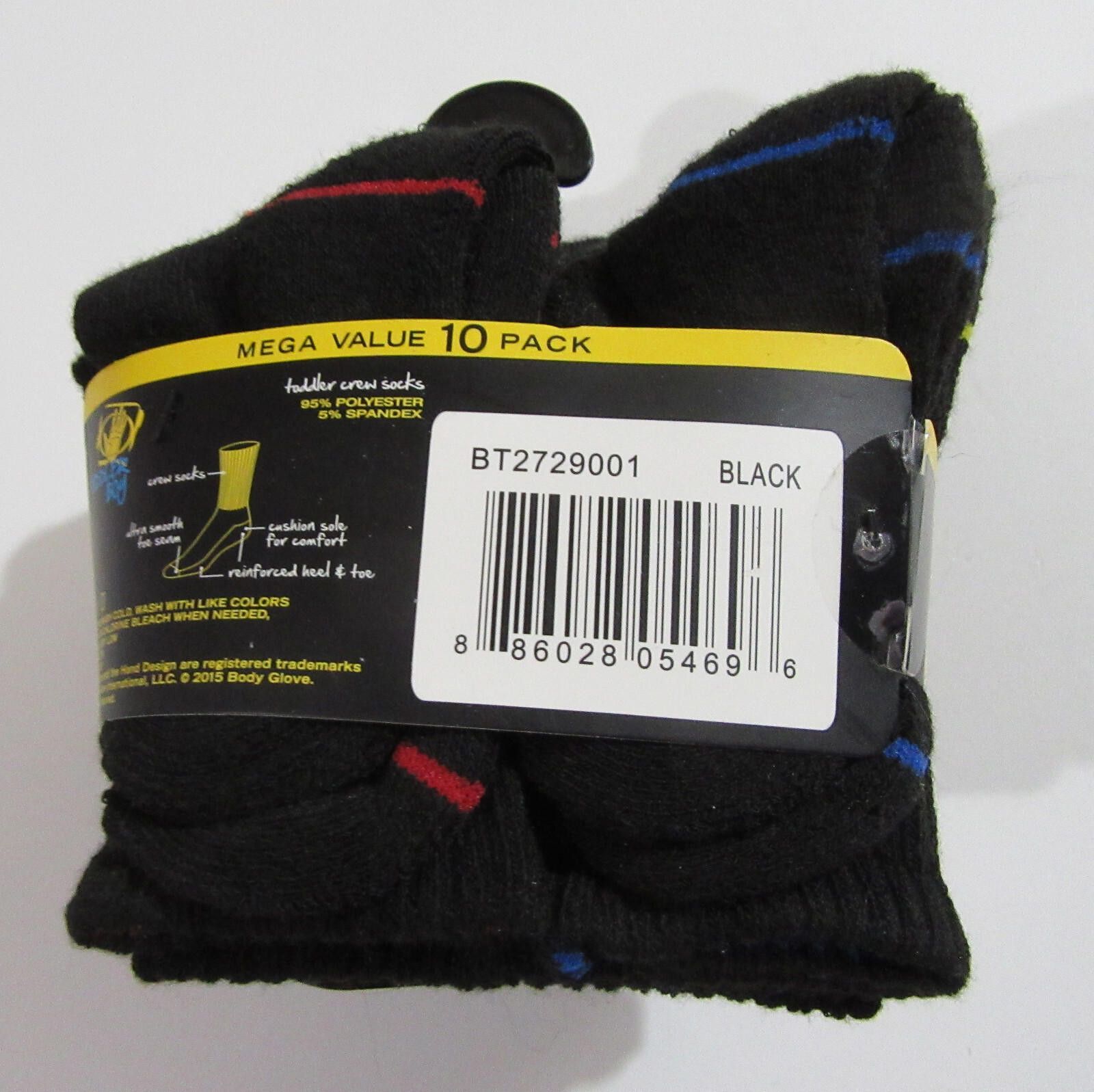 Body Glove Toddler Boys Body Glove Crew Socks Black 10 pack Size 2T-4T Size ONE SIZE - 2 Thumbnail