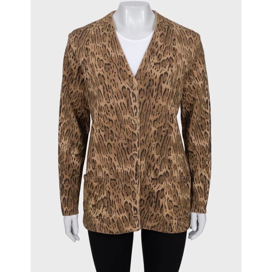 Saint Laurent Paris Saint Laurent Animal Print Wool Blend Cardigan XS Size XS / US 0-2 / IT 36-38 - 1 Thumbnail