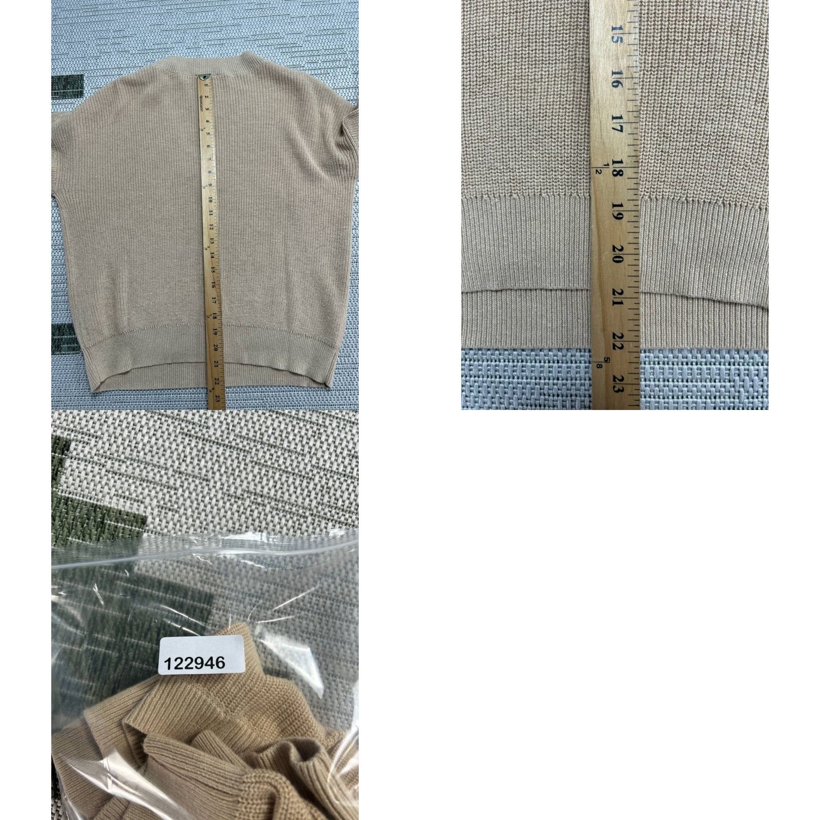 Vintage Forte Cashmere Sweater Womens Large Beige Cotton V Neck Tight Knit Ribbed Winter Size L / US 10 / IT 46 - 8 Thumbnail