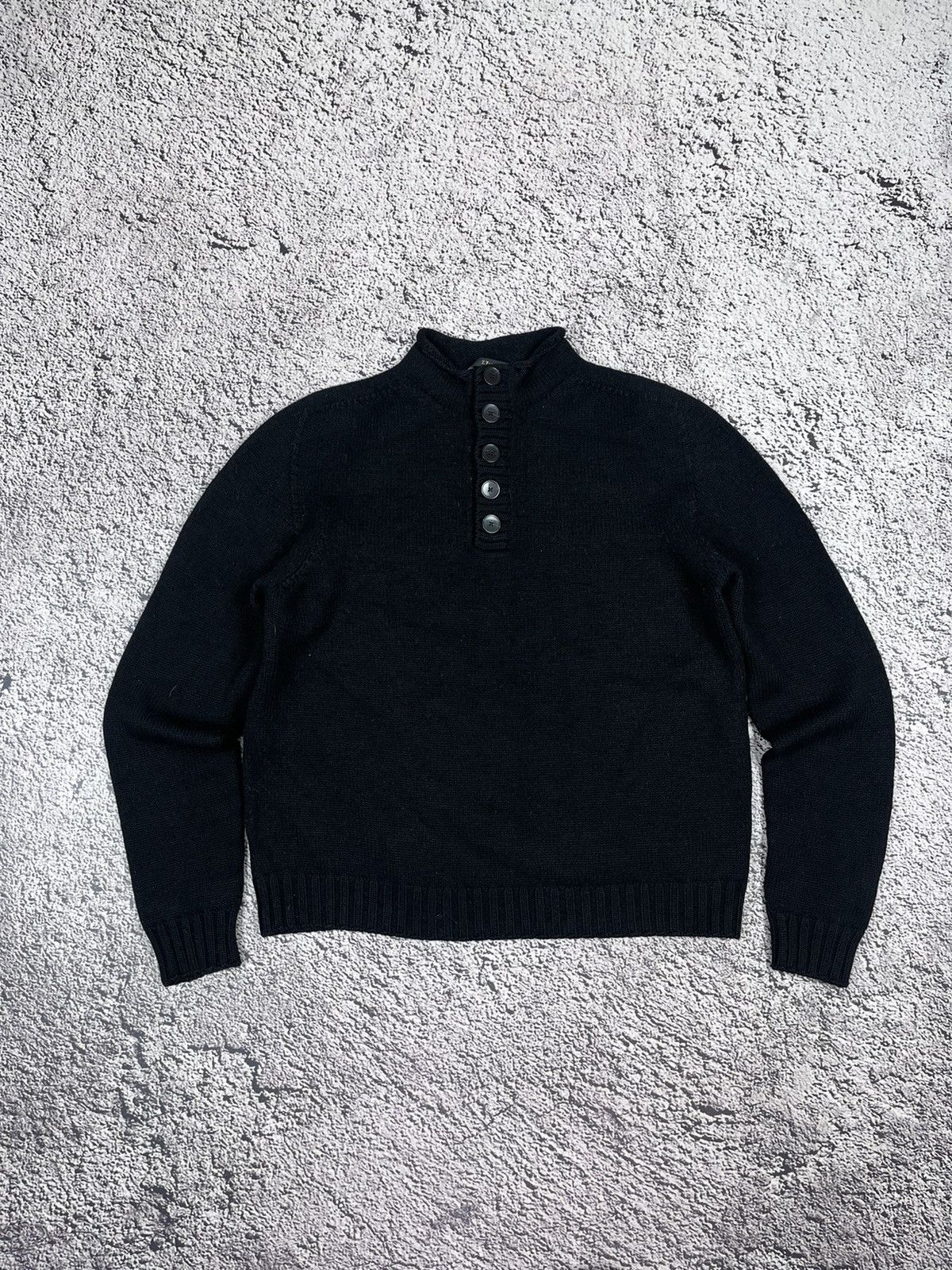 Z Zegna Z Zegna Italy 100% Wool Mock Neck Button Sweater Black L Size US L / EU 52-54 / 3 - 1 Thumbnail
