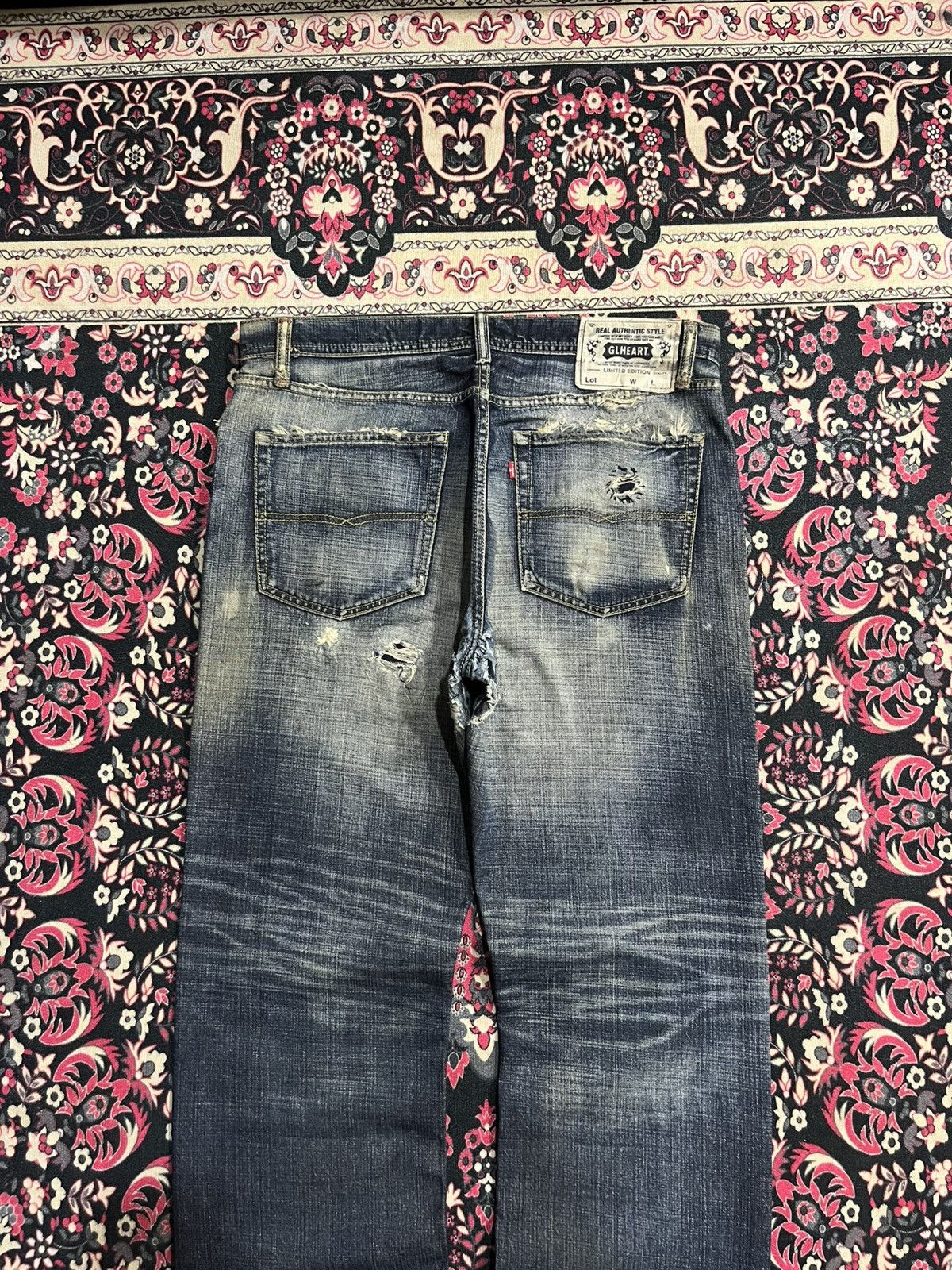 Vintage GL Heart Trashed Blue Faded Washed Loose Straight Jeans Size US 36 / EU 52 - 6 Thumbnail