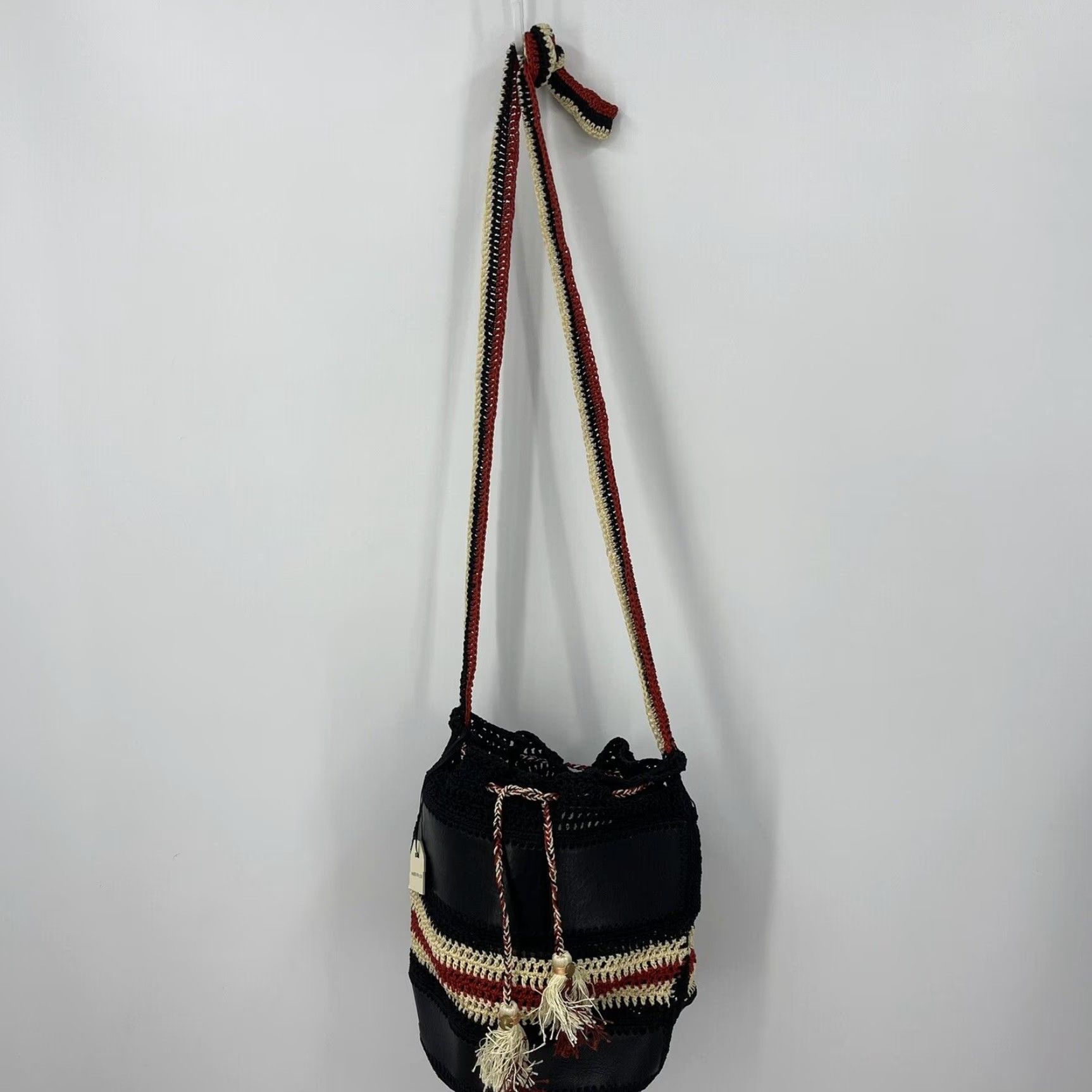 Cleobella CLEOBELLA Fringe Purse Tasseled Woven Bucket Bag Beaded Handles Boho Purse Size ONE SIZE - 2 Thumbnail