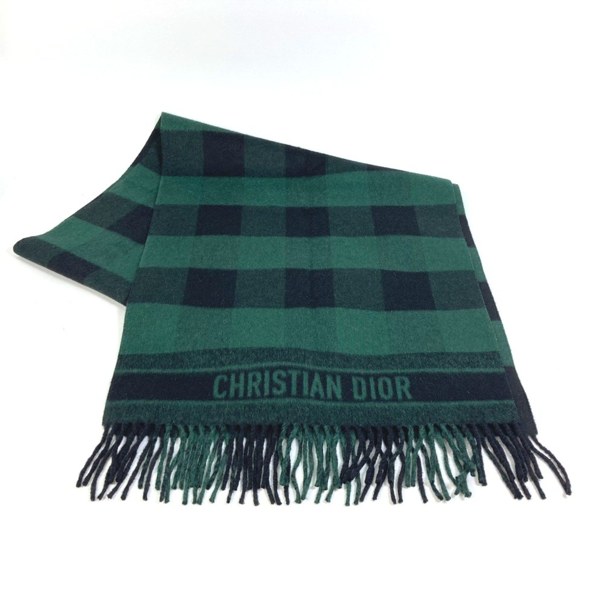 Dior CHRISTIAN DIOR 95CHE200100 Logo fringe Large format shawl Scarf Green Black Size ONE SIZE - 1 Thumbnail