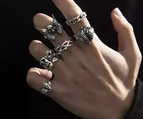 Jewelry Brain Theme Set Ring -6 Pieces/ Lot in Silver, Men's