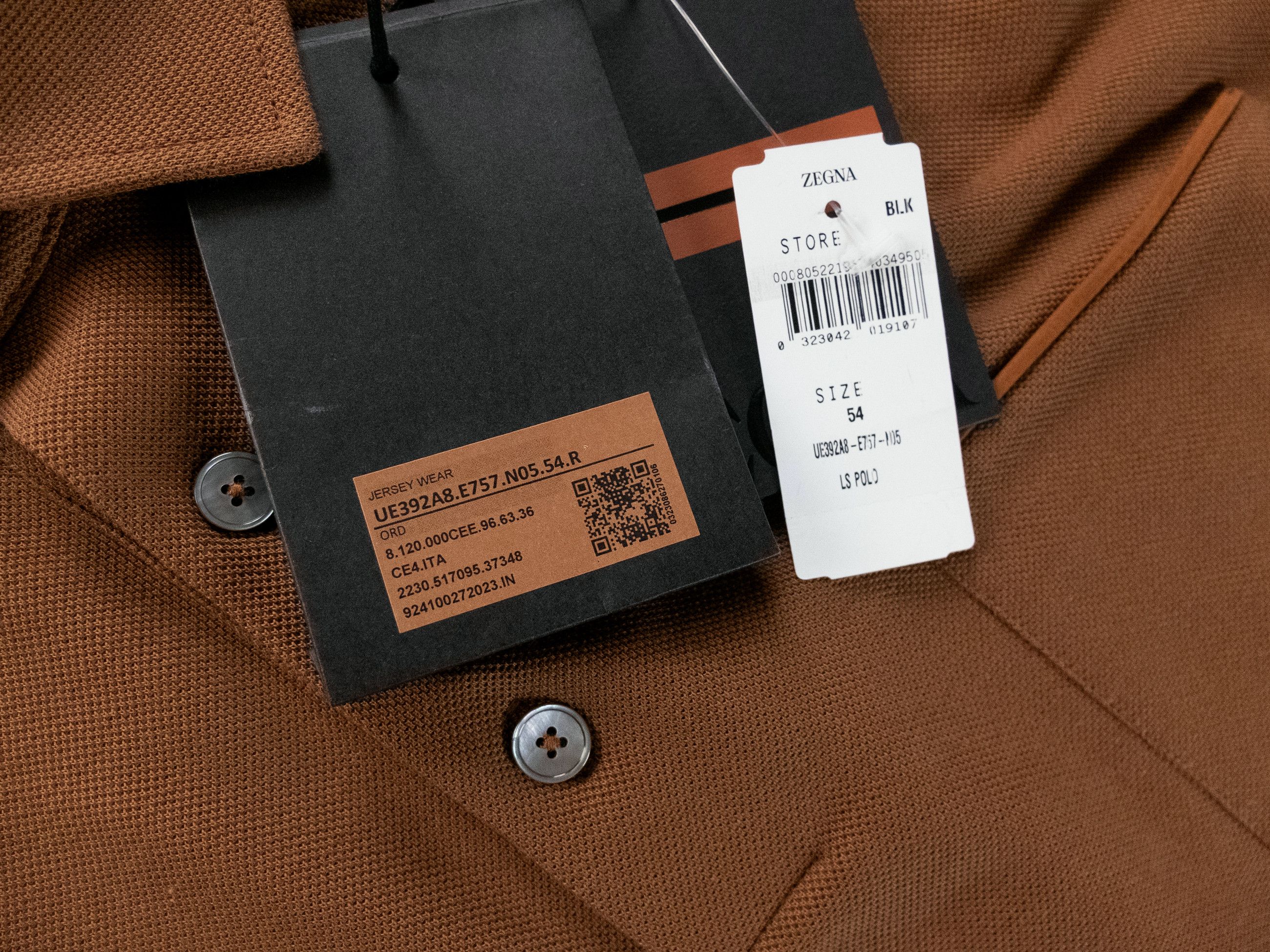 Ermenegildo Zegna ZEGNA solid brown long sleeve cotton polo shirt 54 XL Size US XL / EU 56 / 4 - 6 Thumbnail