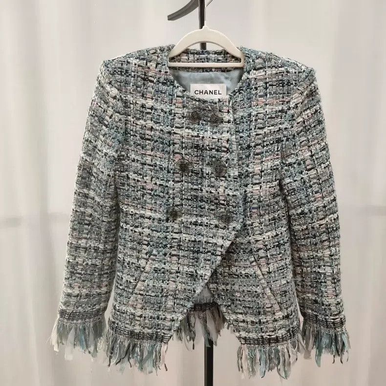 Other Chanel Tassel-edged double-row beveled blue-gray coat Size XXS / US 00 / IT 34 - 1 Thumbnail