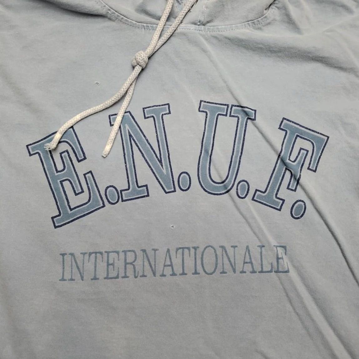 Vintage VINTAGE e.n.u.f. Internationale Shirt Mens S Hooded Pullover 90s Blue Short Sleeve Graphic Print Mens Size S / US 4 / IT 40 - 2 Thumbnail